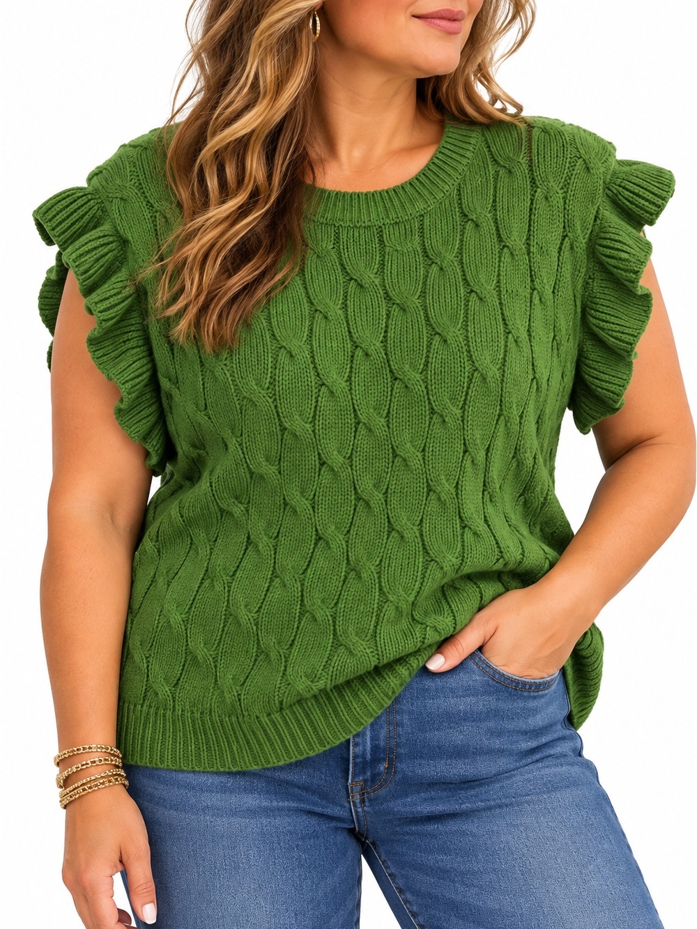 Cato Green Cable Knit Sweater – Size 18/20W